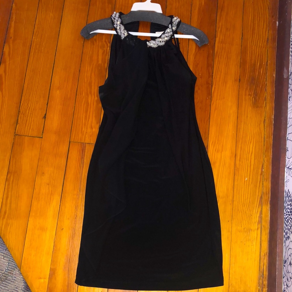 Cache Women’s Black Dress with neck appliqué, size 4